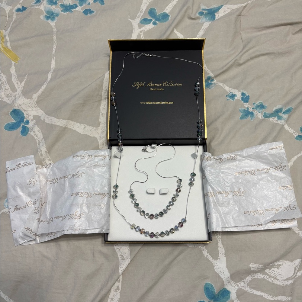 Elegant Silver Beaded Necklace Set by Fifth Avenue